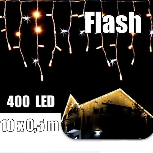  LED svetelné cencúle, 10x0,5m ,WW ,FLASH